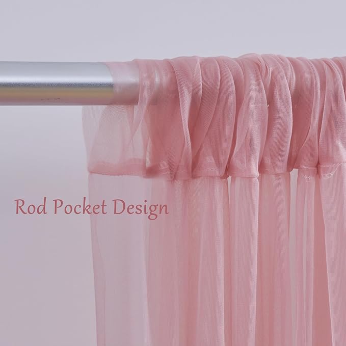 10x10 Dusty Rose Tulle Backdrop Curtains for Parties, Sheer Backdrop Curtain Wedding Photo Background Drapes for Baby Shower Photography Birthday Party