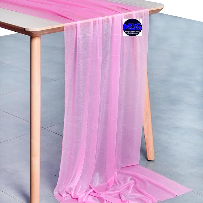MDS Halloween Chiffon Table Runner - 12 Pack, 29 x 170 Inches, 14ft Each - Sheer Spooky Table Runners for Haunted House Parties, Trick-or-Treat Tables, Witchy Décor, Wedding & Events - Bubblegum Pink