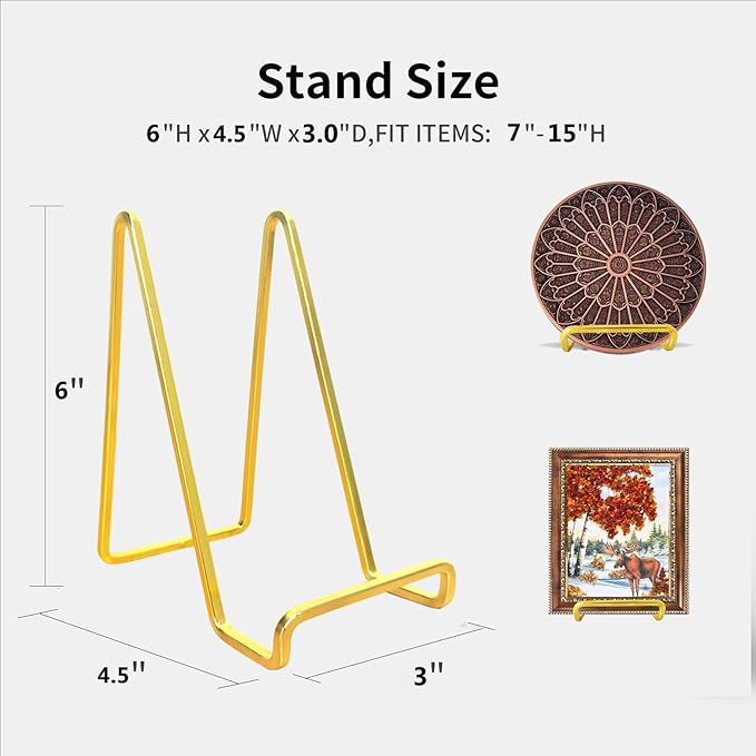 3 Pack 6 inch Metal Plate Stands for Display, Plate Holder Pictures Frame Easel Display Stand, Tabletop Picture Stand, Iron Easels for Display Photo Frames, Plates, Vinyl Record，Book, Plaque, Sign