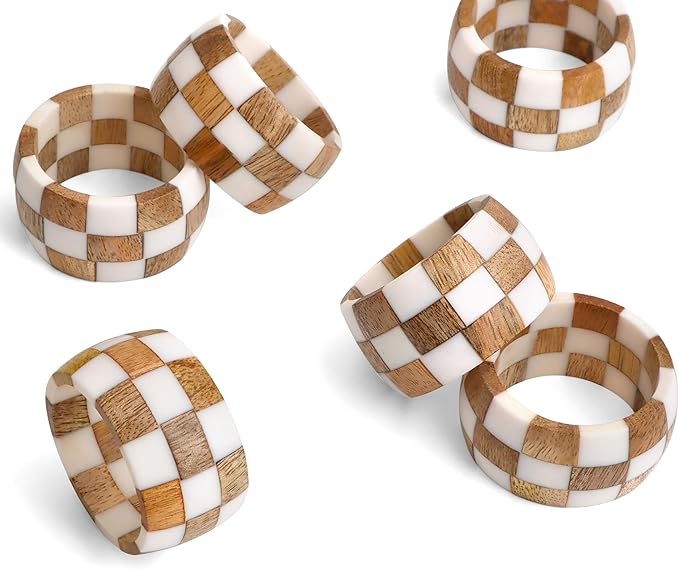 Rustic Napkin Rings Setof 12 - Handmade Epoxy & Wood Napkin Holders for Table Decor, Wedding, Easter, Thanksgiving, Party & Dining – Modern Farmhouse Accessories (Brown Cream) - ALPHA Living HOME