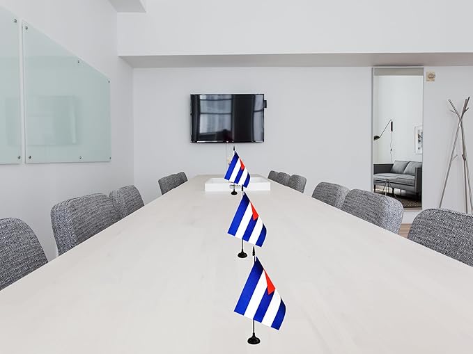 Cuba Desk Flag, 12 Pack Cuban Table Office Flag with Black Solid Pole and Stand Base, International Country Flag, Festival Celebration, Classroom Meeting Desktop Decor (Cuba)