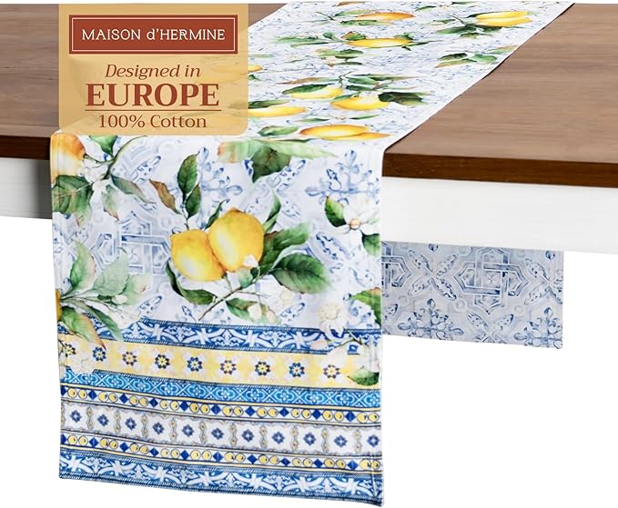 Maison d' Hermine Table Runner 100% Cotton Double Layer Table Runners 72 inches Long Decorative for Home Kitchen Dining Party Baby Shower Wedding Bridal Shower Spring Summer (Citrus, 14.50" x 72")