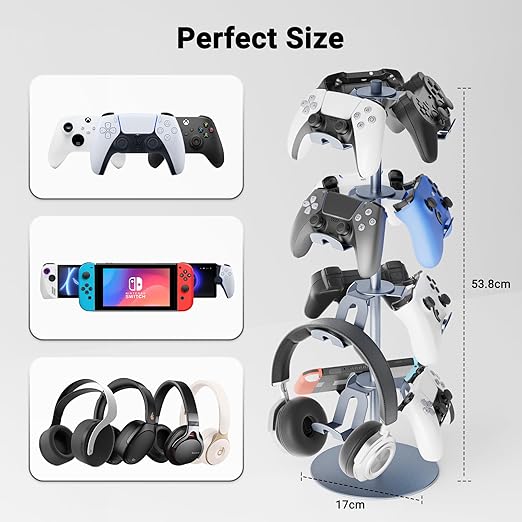 Gaming Controller Holder Aluminum Alloy 4 Layers,360-degree rotatable Headphone Stand,Gaming Controller Stand for Xbox PS5 PS4 Switch,Gaming Controller Headset Holder for Gaming Accessories