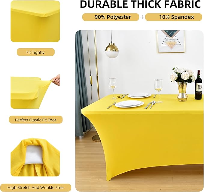 6-Pack 6ft Spandex Table Covers for Rectangle Standard Folding Tables - Wrinkle Resistant Stretch Tablecloths - Ultimate Fitted Table Protector for Parties, Trade Shows, Wedding