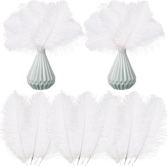 Crowye 100 Pcs Ostrich Feathers Bulk for Centerpieces Craft Ostrich Feathers for Vase Wedding Masquerade Party Home Costume Decorations (6-8 Inch,White)