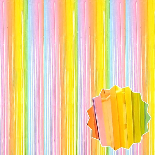 6 Pack Rainbow A Foil Fringe Curtains Backdrop, 3.28 x 8.2 Ft Metallic Streamers Tinsel Curtains Background for Photo Booth, Birthday, Weddings, Carnivals, Graduation, Themed Party Decorations
