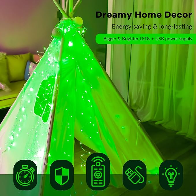 HXWEIYE 300LED Fairy Curtain Lights, 9.8x9.8Ft USB Plug-in 8 Modes Christmas String Hanging Lights with Remote for Bedroom Backdrop Wedding Party Indoor Wall Decor, Green