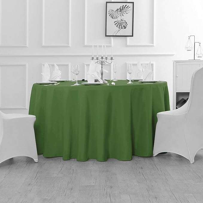 Fokitut 2 Pack Waterproof Round Tablecloth, 132 Inch, Stain Resistant and Wrinkle Polyester Table Cloth, Fabric Table Cover for Kitchen Dining, Wedding, Party, Holiday Dinner-Willow