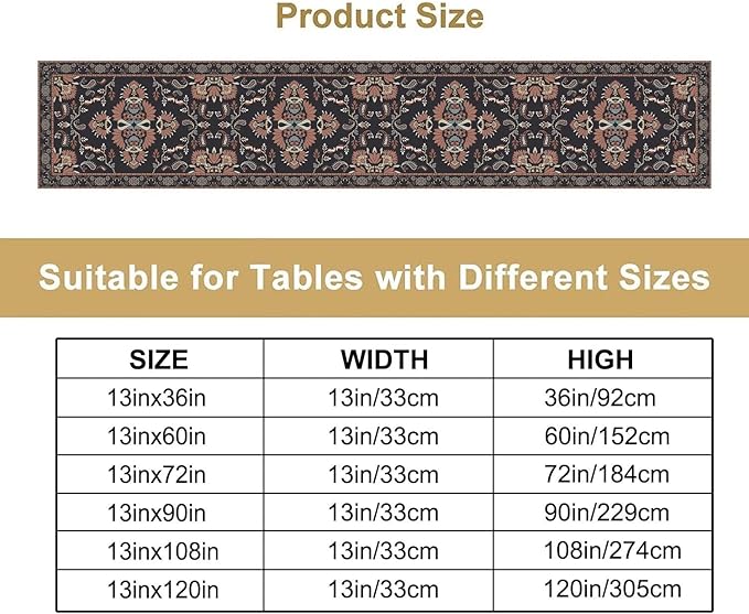 Boho Paisley Farmhouse Table Runner, Vintage Red Blue Retro Flower Rustic Country Style Floral Print Pattern for Home Kitchen Table Decor Dining Coffee Room Garden Party Decor 13x72in