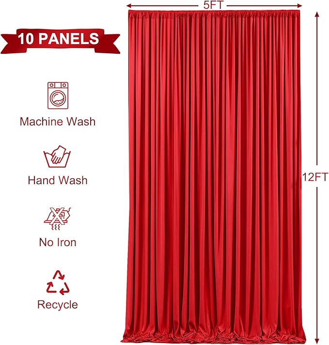 50ft x 12ft Red Backdrop Curtains Wrinkle Free Backdrop Curtain for Wedding Parties Red Fabric Backdrops Drapes Back Drop Cloth Bridal Shower Stage Curtains Wedding Decorations for Reception