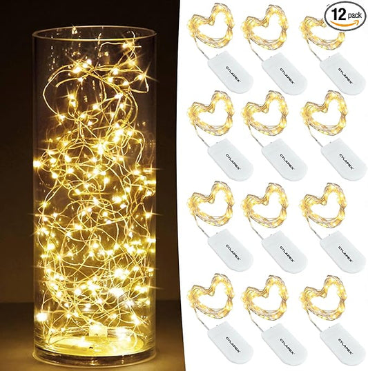 CYLAPEX 12 Pack Fairy Lights String Battery Operated Fairy Lights, 20 LED on 3.3ft Silvery Copper Wire, Firefly Lights Warm White for Wedding Party Mason Jar Christmas Decorations Bedroom Decor