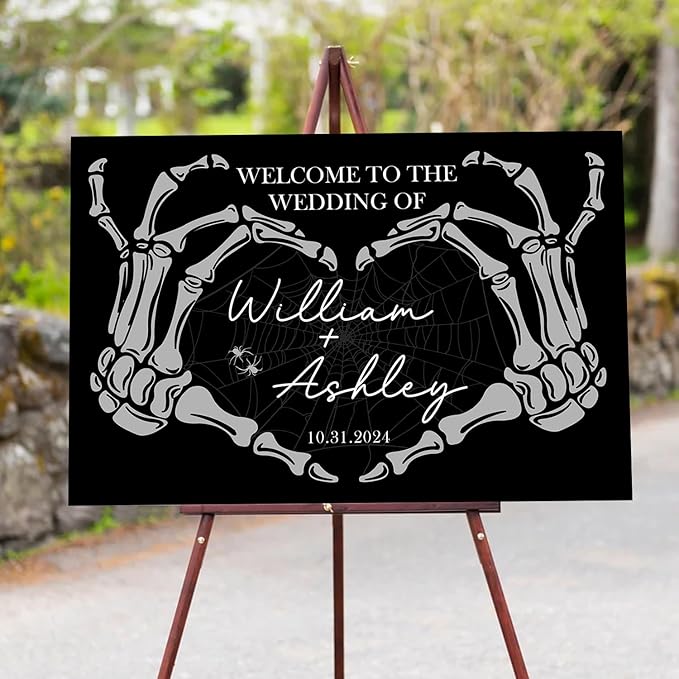 Welcome To Our Wedding Sign, Black Wedding Welcome Sign, Gothic Wedding, Wedding Sign Halloween Wedding, Skull Wedding Sign, Gothic Love Wedding Welcome, Gothic Wedding Welcome Sign