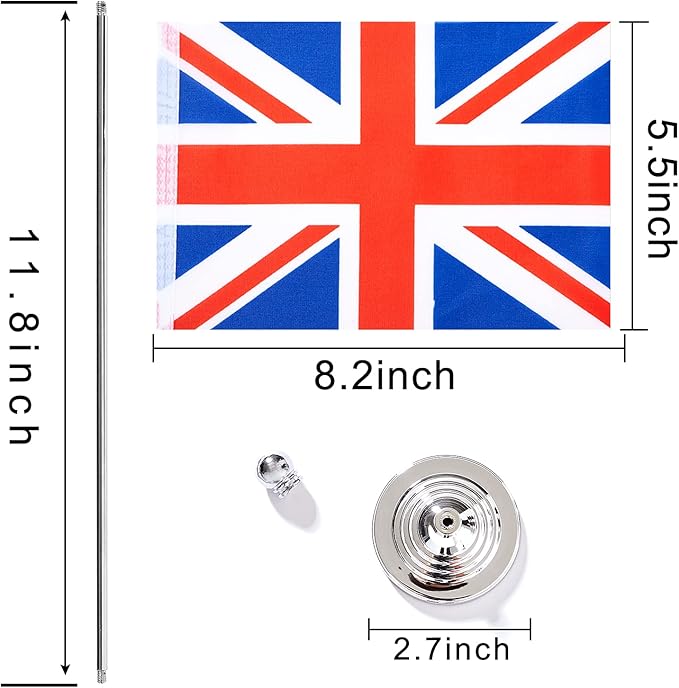 ZXvZYT 2 Pack United Kingdom flag British Table Flag Small Mini UK Desk Flags With Stand Base,International Festival Events Celebration Decorate,Home office Decorations