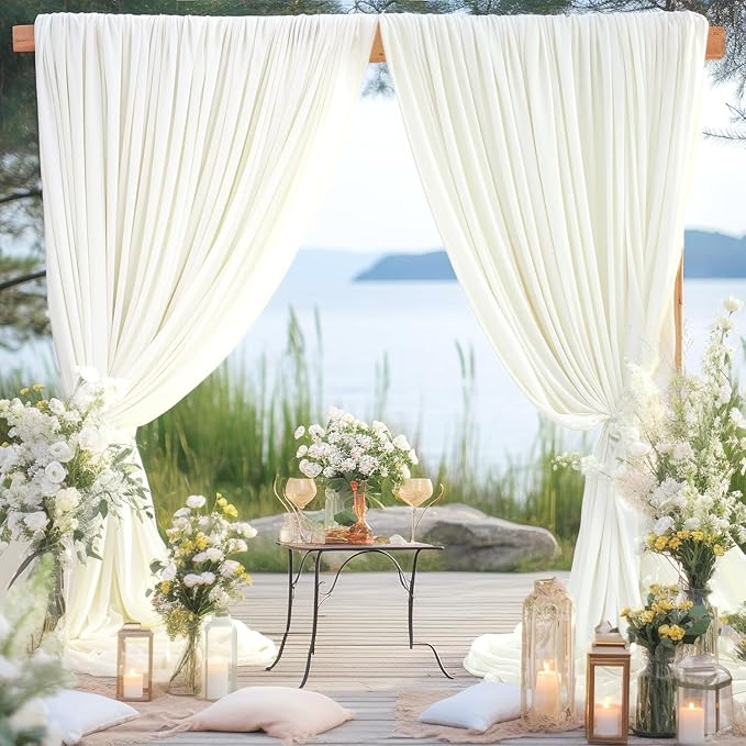 10ft x 15ft Ivory Wrinkle Free Backdrop Curtains for Parties,Silky Polyester Fabric Wedding Ceiling Drapes, 2 Panels 15ft Photo Back Drop Drapes for Baby Shower Photography Stage Background Cloth