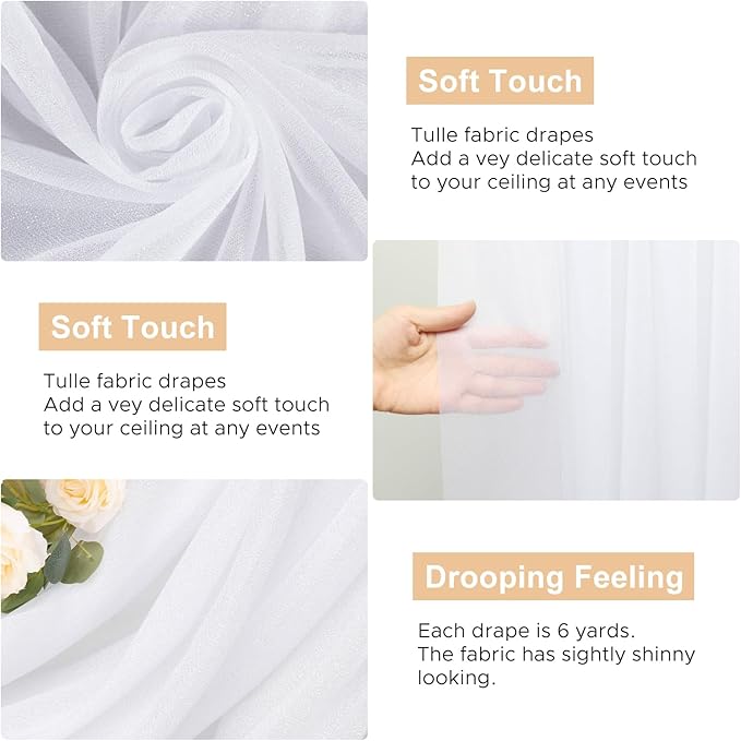 Wokceer Wedding Arch Draping Fabric 2 Panels 28.7" x 20FT White Sheer Fabric Backdrop Arch Draping for Wedding Ceremony Birthday Party Bridal Shower Decoration
