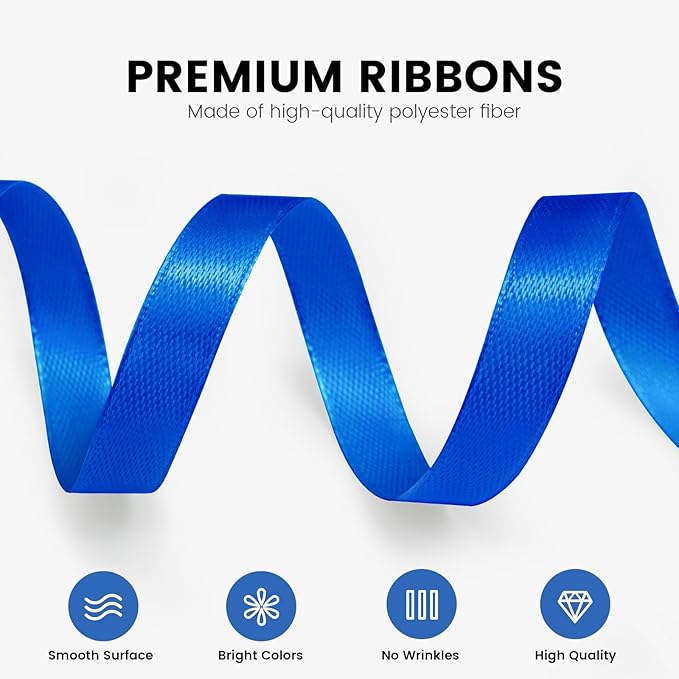 3/8" x 25 Yards Satin Ribbon, Royal Blue Silk Ribbon Ideal for Gift Wrapping, Floral Bouquets, Crafts, Wedding Party Decorations, Christmas and Sewing Projects