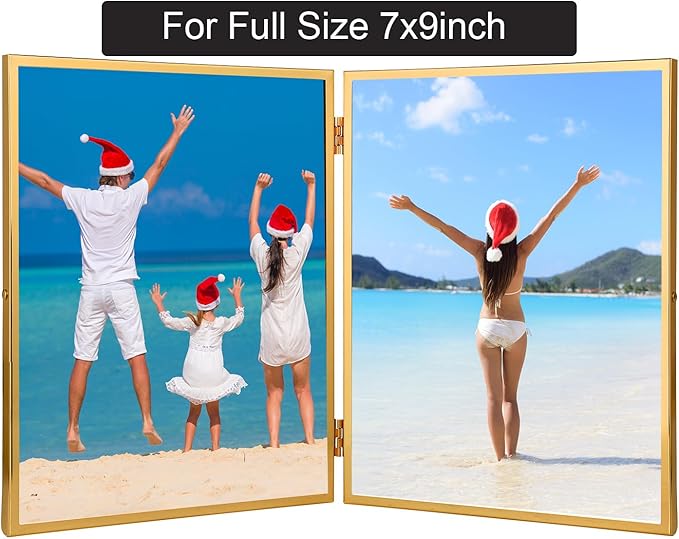 7x9''Gold Double Floating Frame For Photo Sizes (4x 6'', 5x7'',6x8''),For Tabletop/Shelf Display, Classy Gift for Wedding,Christmas,Birthady, Home or Office Decor.