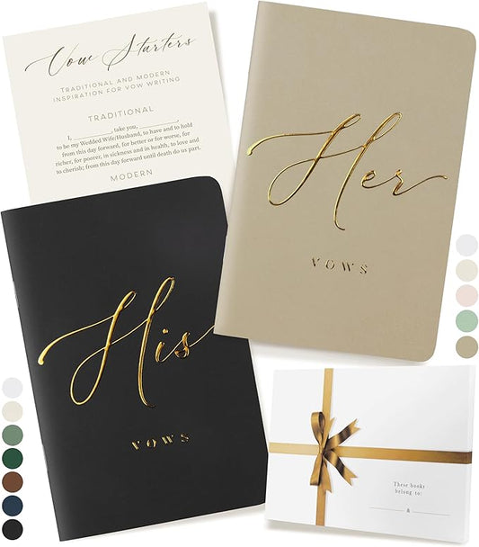 ARTESORI Wedding Vow Book for Her & Him, Soft Touch, Gold Engraving, 28 Lined Pages, Wedding Vow Books His and Hers, Wedding Essentials, Wedding Registry Gifts, His and Hers Gifts [Beige & Black]