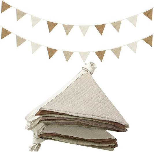 Oudain 15.5 ft Pennant Banner Flags, 2 Pcs Nursery Garland Triangle Bunting Flag Baby Banner for Nursery Decor Baby Birthday Boho Wedding Shower Party Event, Each 7.75 ft(Simple Color)