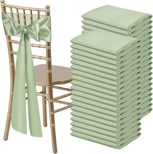 Satin Chair Sashes Bows Universal Chair Ribbon Ties Back Sash for Wedding Party Reception Events Banquets Hotel Event Chair Cover Decoration (7x108 inch) (100, Sage Green)