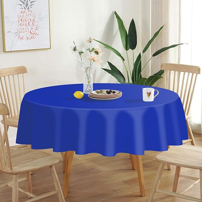 QIKSION Dark Blue Round Tablecloth 6 Pack, 84 Inch Plastic Table Cover Disposable for Parties