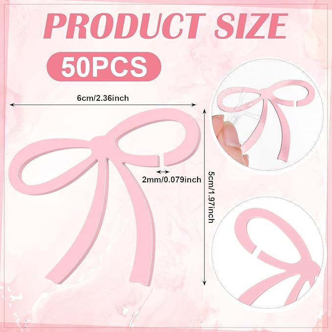 50 Pcs Bows Drink Tags Coquette Bow Wine Glass Charms Acrylic Bowknot Drink Tag for Bachelorette Birthday Wedding Coquette Tasting Party Decor Accessory(Pink)