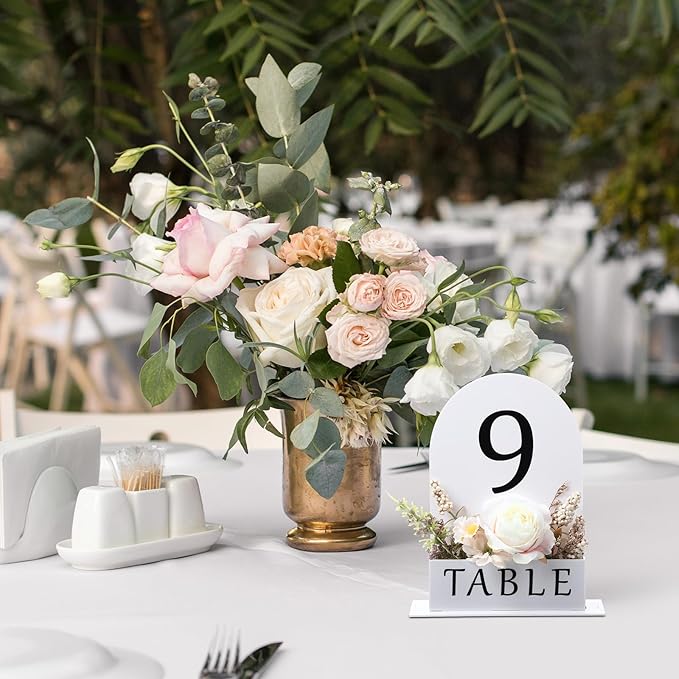 Table Number 1-15 for Wedding Reception Arch Acrylic Wedding Table Number with Flower Trough 5" x 7" Mirrored Rustic Centerpiece for Reception Bridal Shower Party Catering Banquet(White)