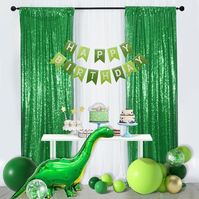SquarePie Sequin Backdrop 2FTx8FT Green 2pcs Curtain Background for Wedding Party Christmas Decoration