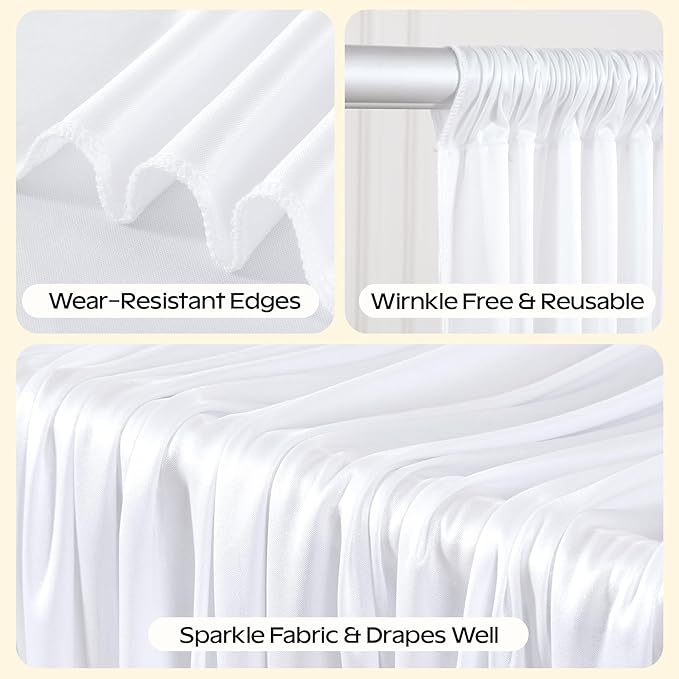 White Glitter Backdrop Curtain for Parties Wedding,10Ft x 10Ft Satin Shimmer Photo Backdrop,Non-Wrinkle Sparkle Drapes for Backdrops,Back Drop for Photography, Birthdays,Weddings,Prom