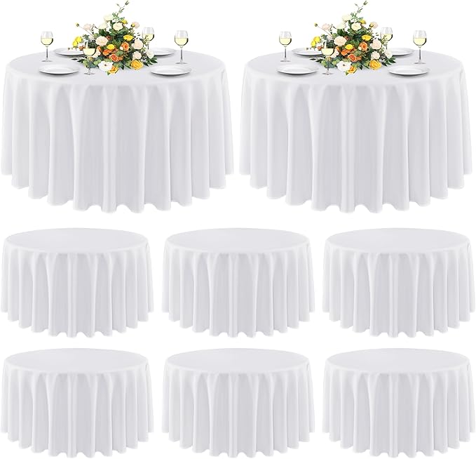 sancua 8 Pack Round Tablecloth 90 Inch White, Stain and Wrinkle Resistant Table Cloth - Washable Polyester Table Cover for Dining Tables, Buffet Parties and Camping
