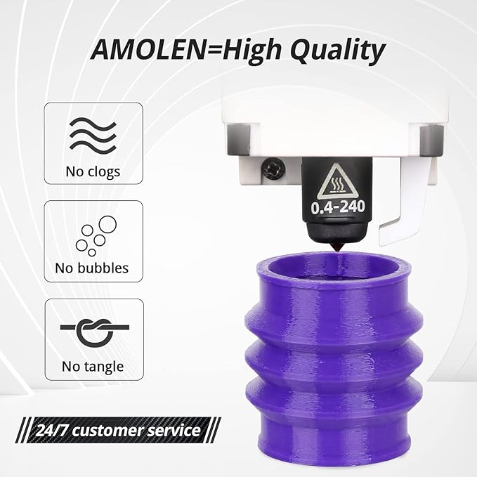 AMOLEN TPU 3D Printer Filament 1.75mm, Flexible Soft TPU 3D Printing Filament Supports High Speed, 1kg Spool(2.2lbs), Purple