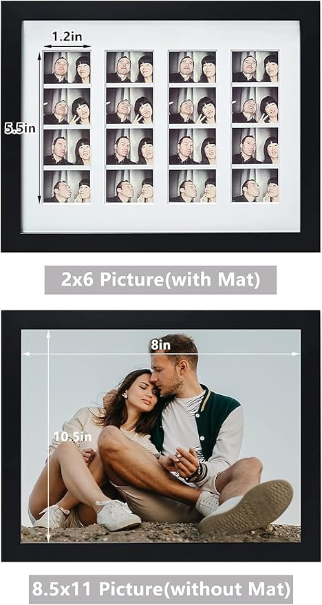 Golden State Art, 8.5X11 Photo Frame with Mat for 4 2X6 Photo Booth Pictures, Includes Real Glass & Easel Back Display, Make A Good Gifts, Black, 2 Pack