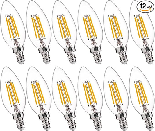 FLSNT 60W Equivalent LED Chandelier Light Bulbs, Dimmable LED B11 E12 Candelabra Base Bulbs, 3000K Warm White, 500LM, 12 Pack