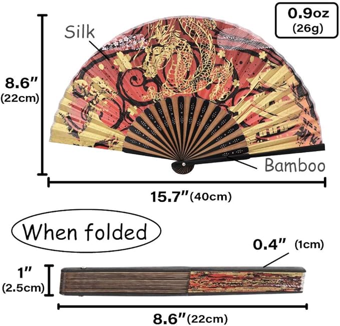 Terra Distribution Folding Fan [Japan Import] Hand Fans for Women Foldable, Japanese Fan, Unique Design, Handmade Bamboo, Silk Fan, 8.6" (22cm), Abanicos de Mano (555 (Tiger))
