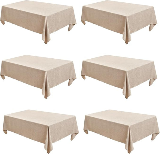 Fitable Faux Linen Tablecloths Rectangle 60 x 120 Inch - 6 Pack Neutral Table Clothes for 8 Foot Tables, Beige Faux Burlap Kitchen Table Covers for Dining, Party, Farmhouse, Banquet, Buffet