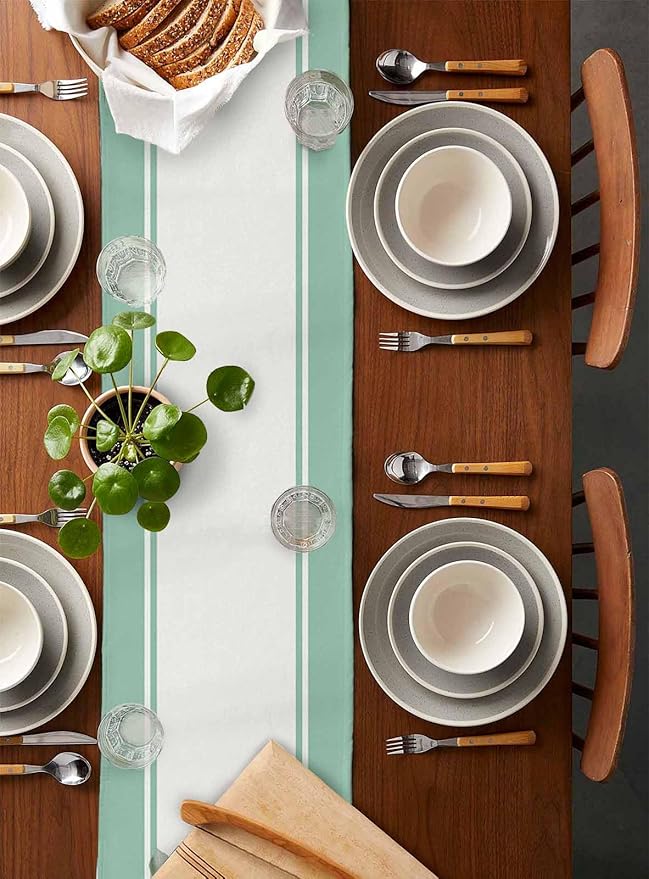 Eucalyptus Cotton Linen Table Runner for Dining Kitchen, Wedding Outdoor Party Tablerunners Decoration, Green Leaves Botanical Plants Watercolor Dresser Scarf Coffee Tablecloth Runners 13x90 Inches