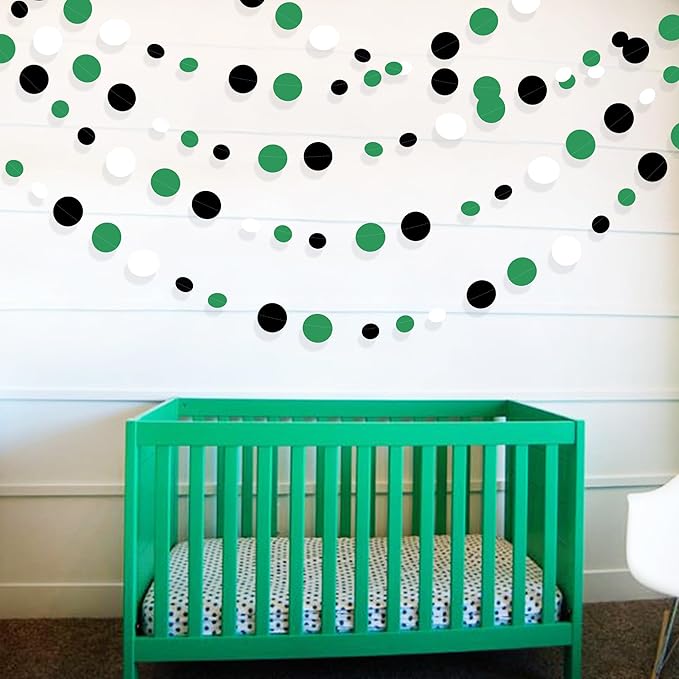 46 Ft Black Green Party Decorations Polka Dots Garlands Green and Black White Hanging Paper Circle Dots Streamer for Birthday Graduation Wedding Baby Shower Soccer Video Game Party Decoration Supplies