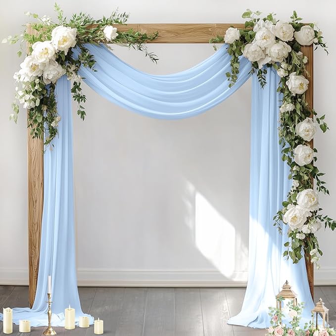 Socomi Wedding Arch Draping Fabric 1 Panel 29" x 19Ft Baby Blue Sheer Chiffon Curtain Drapes 6 Yards for Wedding Ceremony Birthday Party Decoration