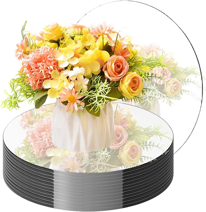 16PCS Acrylic Round Mirrors for Centerpieces Circle Mirror Tiles Candle Plate Set for Table Centerpieces Home Wall Mirror for Wedding Birthday Christmas Table Centerpieces Decorations (12inch + 8inch)