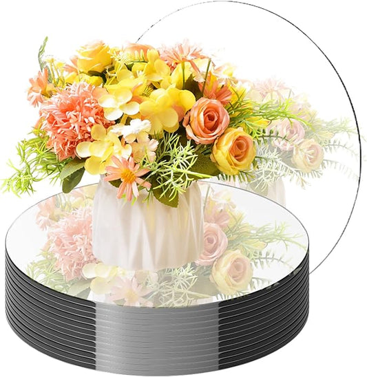 16PCS Acrylic Round Mirrors for Centerpieces Circle Mirror Tiles Candle Plate Set for Table Centerpieces Home Wall Mirror for Wedding Birthday Christmas Table Centerpieces Decorations (10inch +12inch)