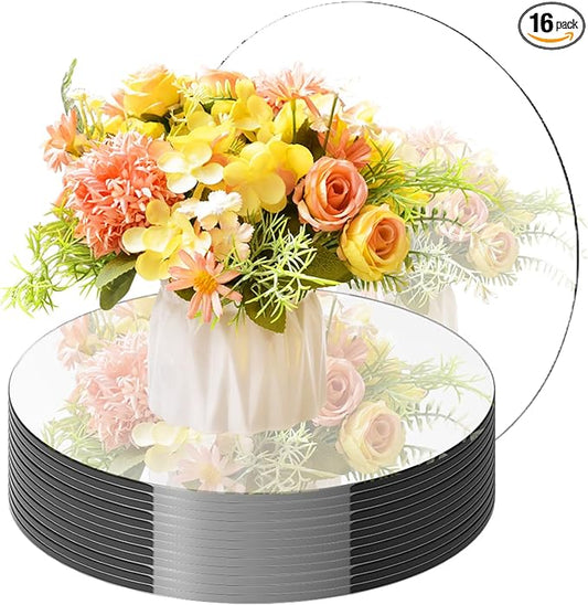 16PCS Acrylic Round Mirrors for Centerpieces Circle Mirror Tiles Candle Plate Set for Table Centerpieces Home Wall Mirror for Wedding Birthday Christmas Table Centerpieces Decorations (6inch + 8inch)