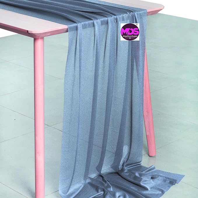 MDS 5 Pack 10ft Chiffon Table Runner 29 x 120 Inches Sheer Wedding Runner Romantic Rustic Table Runner for Wedding Decorations, Birthday Parties, Bridal Shower Party Arch Decor - Dusty Blue