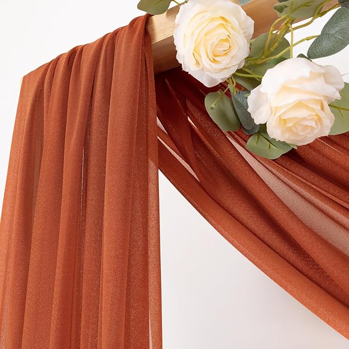 MLMC Terracotta Wedding Arch Draping Fabric 2 Panels 29" x 20 FT Extra Long Gauze Drapes Sheer Backdrop Curtains 6.6 Yards Outdoor Drapery Panels for Wedding Ceremony Party Ceiling Decoration
