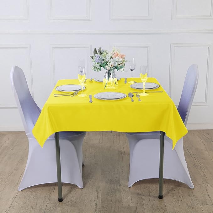 Cupuamon Square Tablecloth 70x70 inch Washable Polyester Fabric Table Cloth for Wedding Party Dining Banquet Decoration（70x70,Yellow）