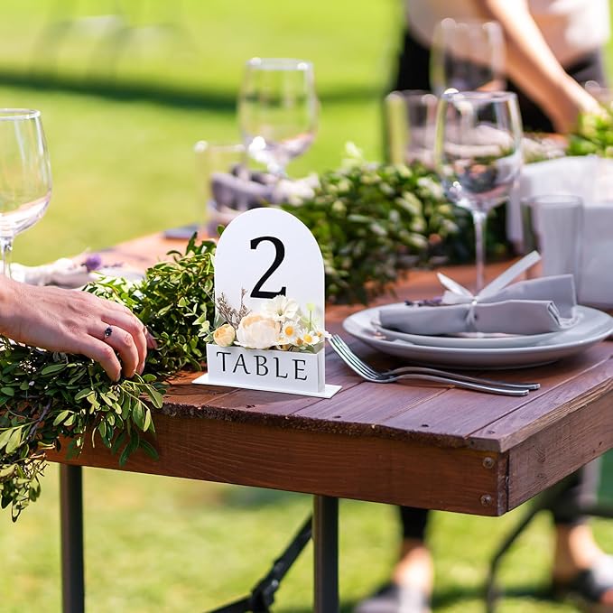 Table Number 1-15 for Wedding Reception Arch Acrylic Wedding Table Number with Flower Trough 5" x 7" Mirrored Rustic Centerpiece for Reception Bridal Shower Party Catering Banquet(White)