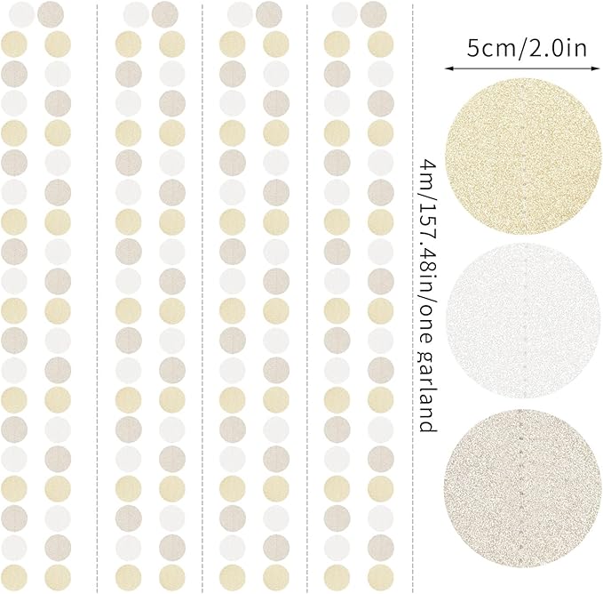 Champagne Gold White Party-Decorations Streamers - 52Ft Hanging Birthday Paper Garland Banner,Christmas Wedding Baby Bridal Shower Bachelorette Engagement Graduation Supplies Backdrop Decor Hugtmr