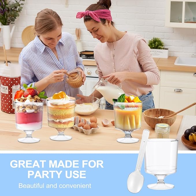 200 Pack Dessert Cups with Spoons,5Oz Clear Plastic Parfait Cup,Disposable Appetizer Cups Mini Shooter Cups for Fruit Ice Cream Mousse Pudding and Party