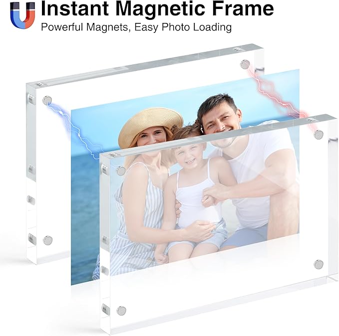 HOUSE DAY Acrylic Picture Frames 4x6, 3 Pack Magnetic 4 x 6 Picture Frame, Double Sided Clear 4x6 Photo Frame with Microfiber Cloth, Frameless FreeStanding 4x6 Frame Gift for Desktop Display