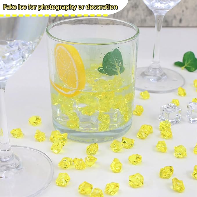 YATOJUZI 500pcs Fake Ice Cubes Yellow Acrylic Crushed Rocks Vase Fillers Plastic Diamonds Gems for DIY Party Wedding Centerpiece Table Scatter Prop Display 0.5" (Only Yellow)