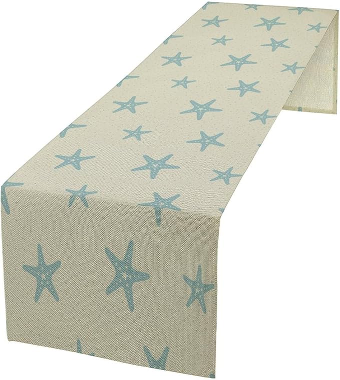 Sea Turtle Table Runner Marine Life Starfish Nautical Blue Green Ocean Theme Kitchen Table Decorations for Indoor Outdoor Home Party Decorations 13 * 90 Inch